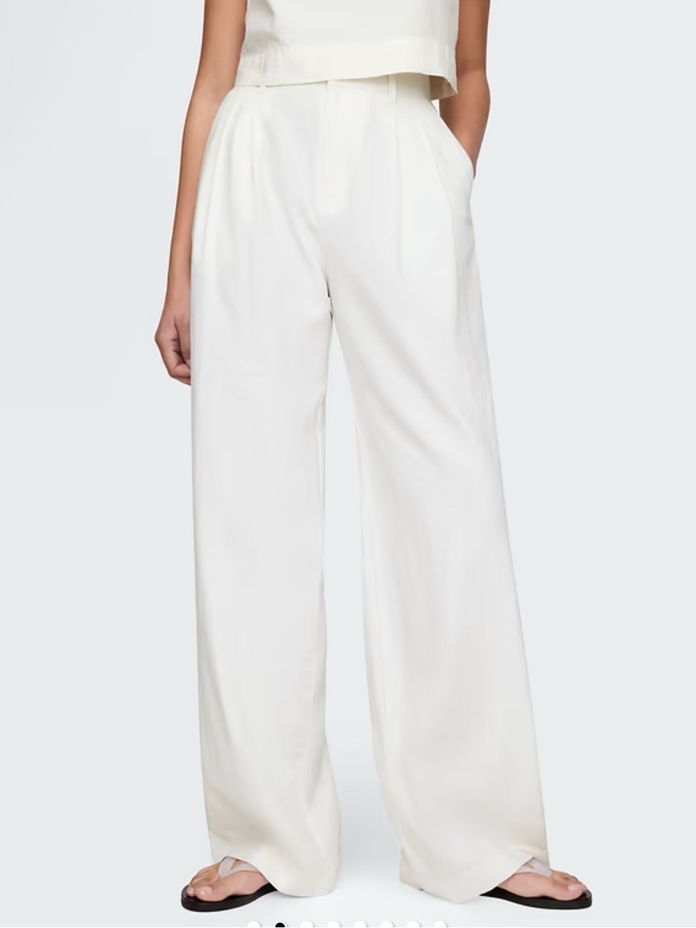 Gap 14 pleated white high rise linen cotton wide leg coastal classic trouser
